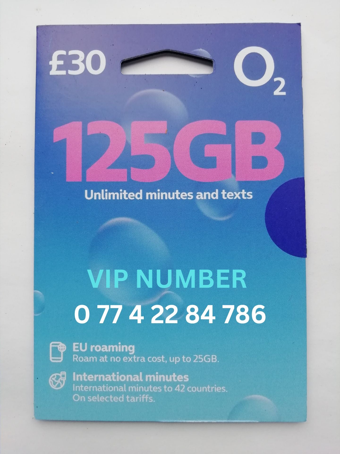 O2 sim card with HOLY BISMILLAH VIP Memorable Mobile Number 0 77 4 22 84 786 with zero credit which once topped up can be ported to other providers