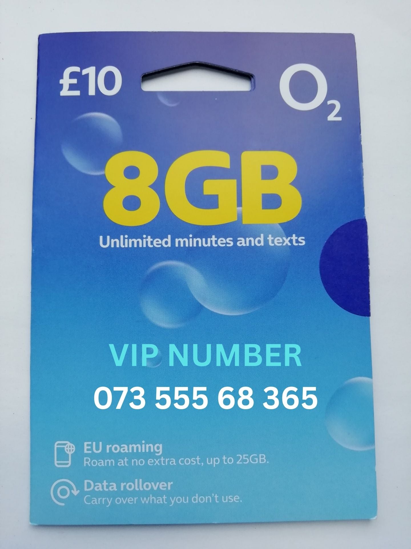 O2 sim card with VIP Memorable Mobile Number 073 555 68 365 THREE SIX FIVE with zero credit which once topped up can be ported to other providers