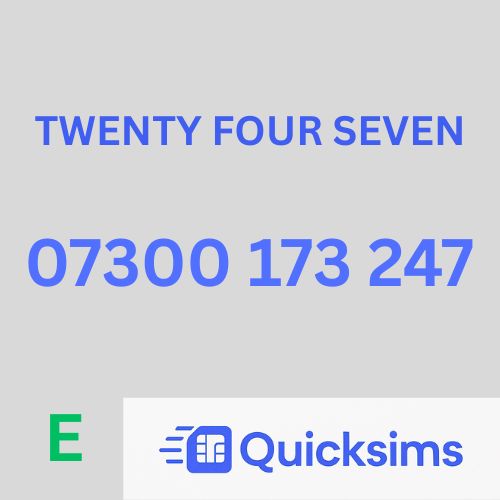 EE sim card with VIP Memorable Mobile Number 07300 173 247 TWENTY FOUR SEVEN 24-7 with zero credit which once topped up can be ported to other providers