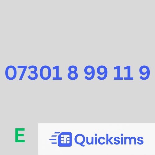 EE sim card with VIP Memorable Mobile Number 07301 8 99 11 9 with zero credit which once topped up can be ported to other providers