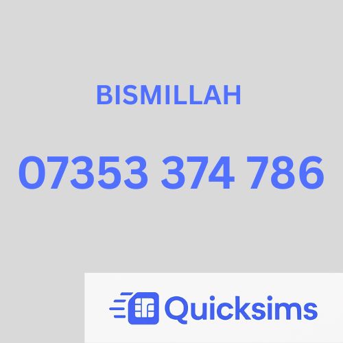 Lebara sim card with VIP Memorable Mobile Number 07353 374 786 BISMILLAH with zero credit which once topped up can be ported to other providers