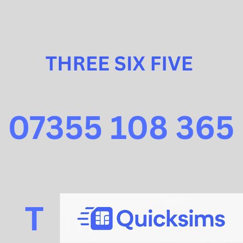 Tesco sim card with VIP Memorable Mobile Number 07355 108 365 with zero credit which once topped up can be ported to other providers