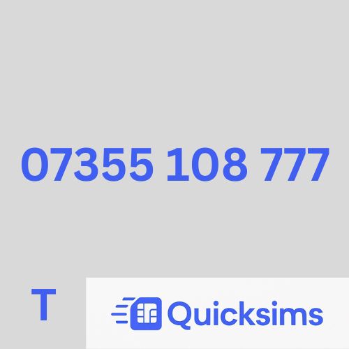 Tesco sim card with VIP Memorable Mobile Number 07355 108 777 with zero credit which once topped up can be ported to other providers