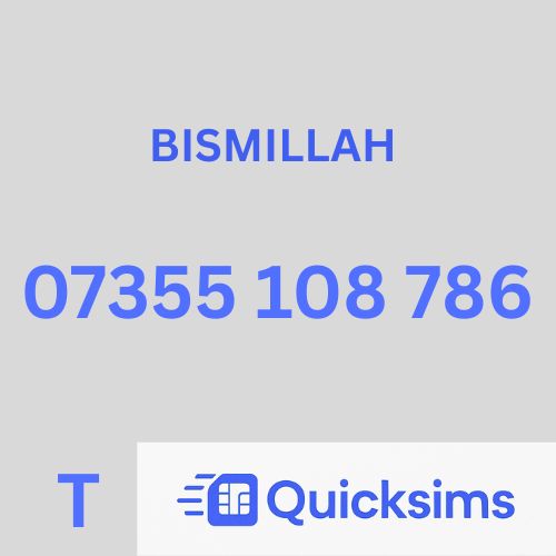 Tesco sim card with VIP Memorable Mobile Number 07355 108 786 BISMILLAH with zero credit which once topped up can be ported to other providers