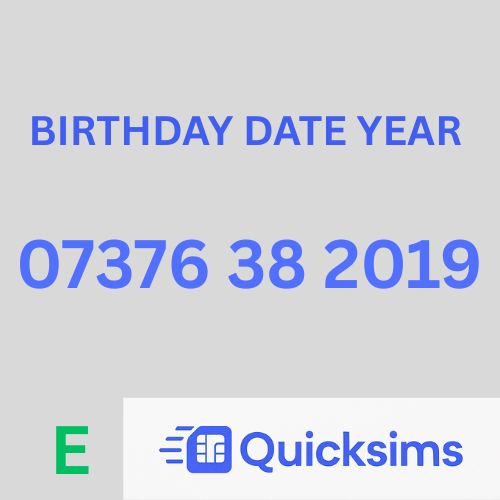 EE sim card with VIP Memorable Mobile Number 07376 38 2019 BIRTHDAY DATE YEAR with zero credit which once topped up can be ported to other providers