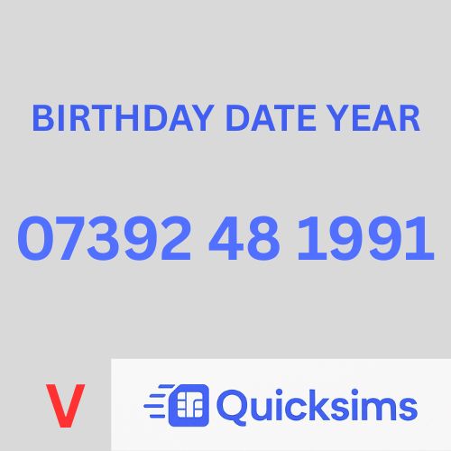 Vodafone sim card with VIP Memorable Mobile Number 07392 48 1991 BIRTHDAY DATE YEAR with zero credit which once topped up can be ported to other providers