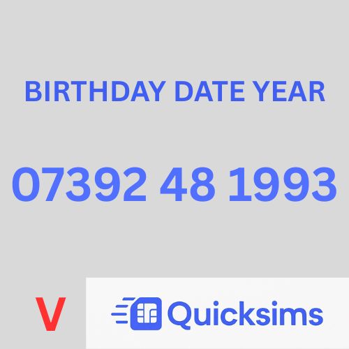 EE sim card with VIP Memorable Mobile Number 07392 48 1993 BIRTHDAY DATE YEAR with zero credit which once topped up can be ported to other providers