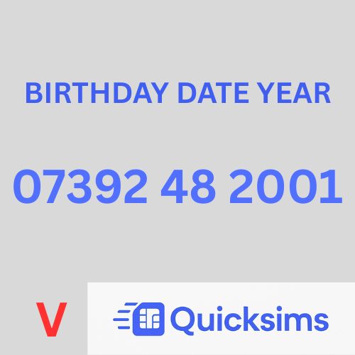 Vodafone sim card with VIP Memorable Mobile Number 07392 48 2001 BIRTHDAY DATE YEAR with zero credit which once topped up can be ported to other providers