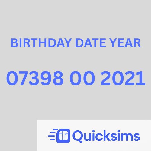 EE sim card with VIP Memorable Mobile Number 07398 00 2021 BIRTHDAY DATE YEAR with zero credit which once topped up can be ported to other providers