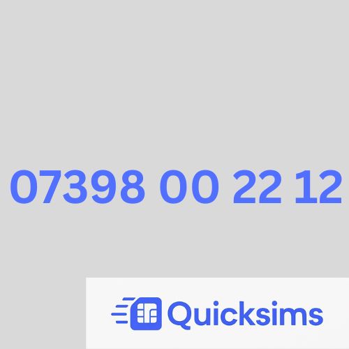 EE sim card with VIP Memorable Mobile Number 07398 00 22 12 with zero credit which once topped up can be ported to other providers