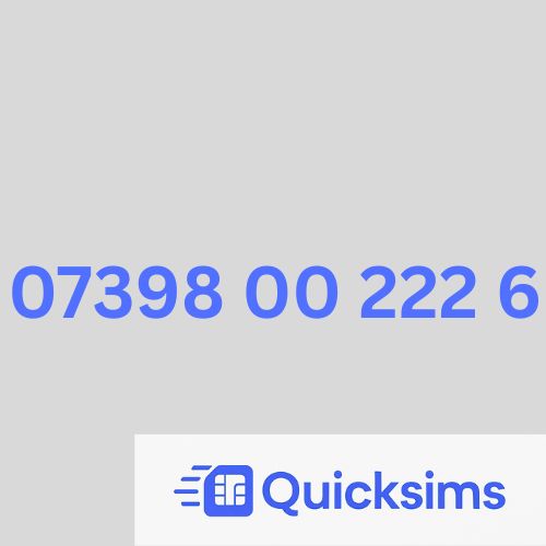 EE sim card with VIP Memorable Mobile Number 07398 00 222 6 with zero credit which once topped up can be ported to other providers