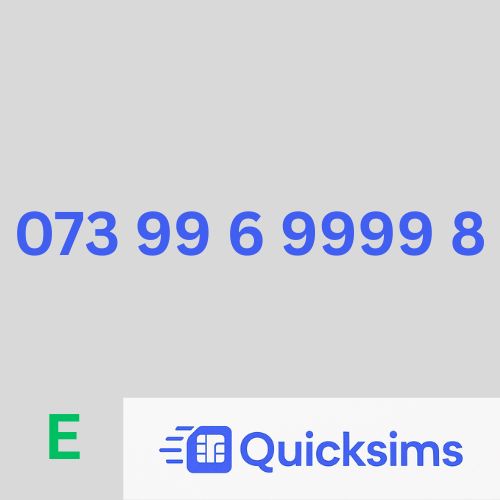 EE sim card with VIP Memorable Mobile Number 073 99 6 9999 8 with zero credit which once topped up can be ported to other providers