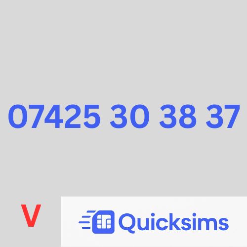 Vodafone sim card with VIP Memorable Mobile Number 07425 30 38 37 with zero credit which once topped up can be ported to other providers