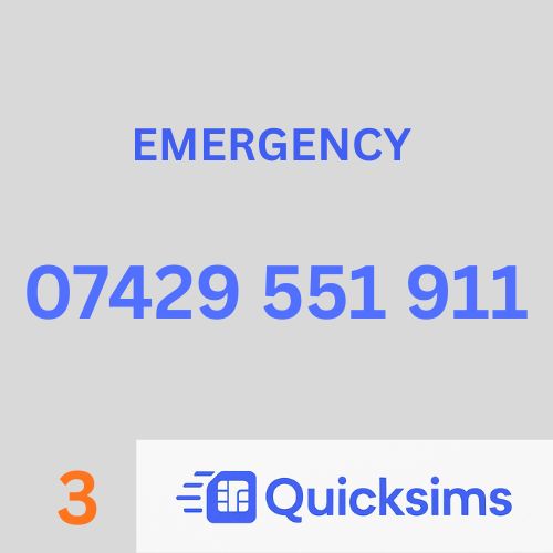 Network Three sim card with VIP Memorable Mobile Number 07429 551 911 PORSCHE EMERGENCY with zero credit which once topped up can be ported to other providers
