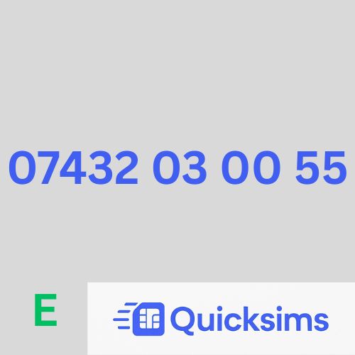 EE sim card with VIP Memorable Mobile Number 07432 03 00 55 with zero credit which once topped up can be ported to other providers