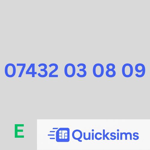EE sim card with VIP Memorable Mobile Number 07432 03 08 09 with zero credit which once topped up can be ported to other providers