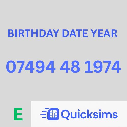 EE sim card with VIP Memorable Mobile Number 07494 48 1974 BIRTHDAY DATE YEAR with zero credit which once topped up can be ported to other providers