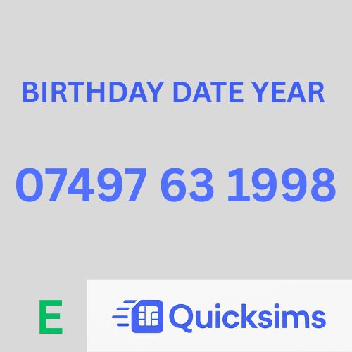EE sim card with VIP Memorable Mobile Number 07497 63 1998 BIRTHDAY DATE YEAR with zero credit which once topped up can be ported to other providers