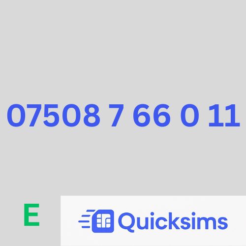 EE sim card with VIP Memorable Mobile Number 07508 7 66 0 11 with zero credit which once topped up can be ported to other providers