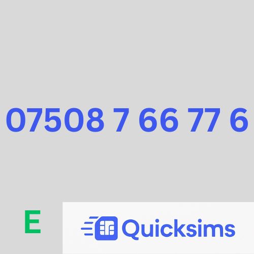EE sim card with VIP Memorable Mobile Number 07508 7 66 77 6 with zero credit which once topped up can be ported to other providers