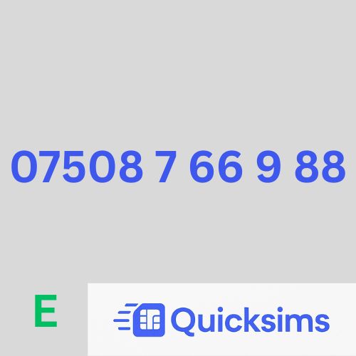 EE sim card with VIP Memorable Mobile Number 07508 7 66 9 88 with zero credit which once topped up can be ported to other providers