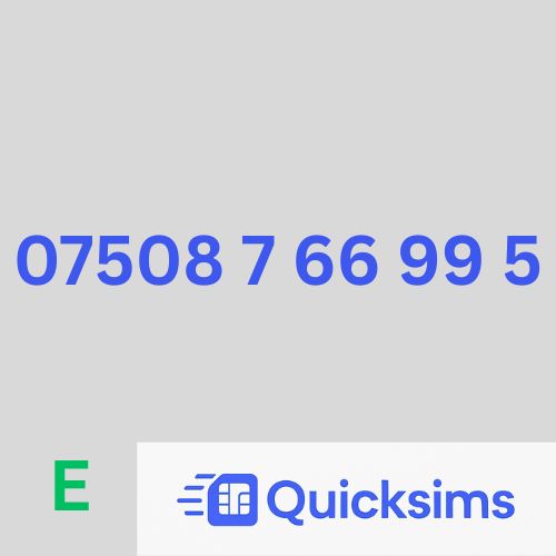 EE sim card with VIP Memorable Mobile Number 07508 7 66 99 5 with zero credit which once topped up can be ported to other providers