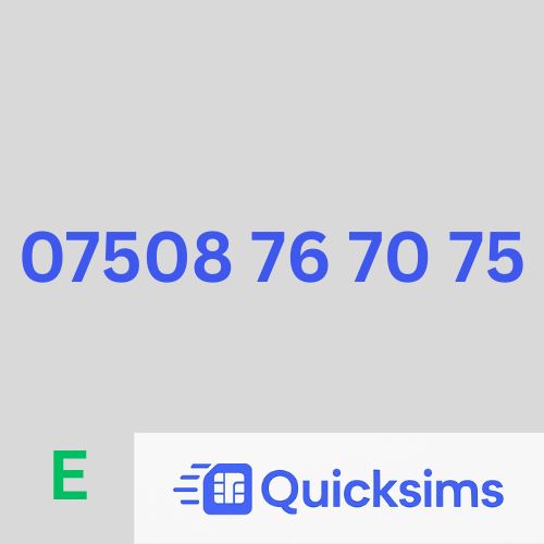 EE sim card with VIP Memorable Mobile Number 07508 76 70 75 with zero credit which once topped up can be ported to other providers