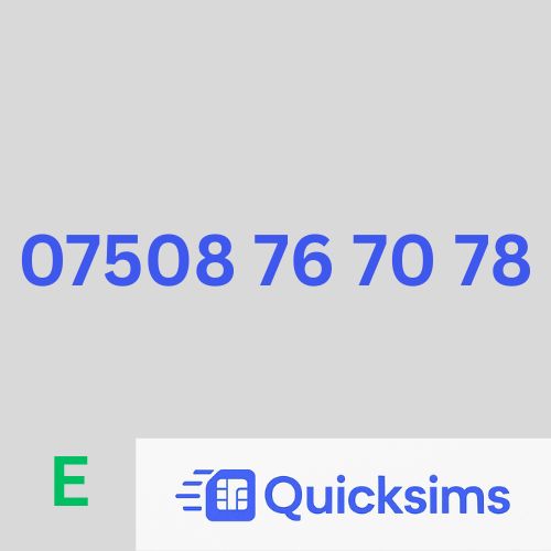 EE sim card with VIP Memorable Mobile Number 07508 76 70 78 with zero credit which once topped up can be ported to other providers