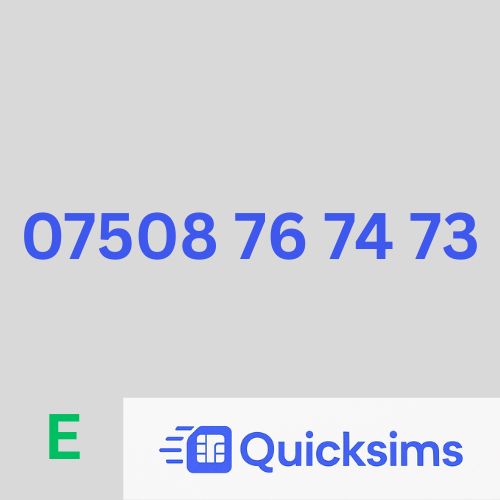 EE sim card with VIP Memorable Mobile Number 07508 76 74 73 with zero credit which once topped up can be ported to other providers