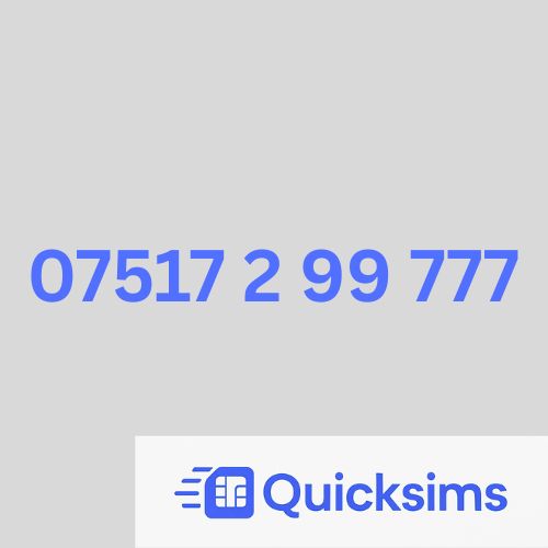 O2 sim card with VIP Memorable Mobile Number 07517 2 99 777 with zero credit which once topped up can be ported to other providers