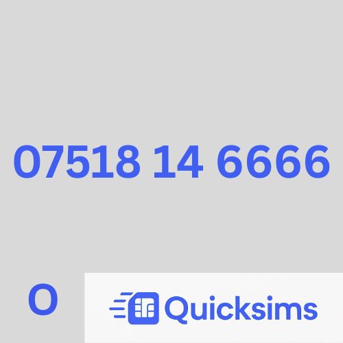 O2 sim card with VIP Memorable Mobile Number 07518 14 6666 with zero credit which once topped up can be ported to other providers