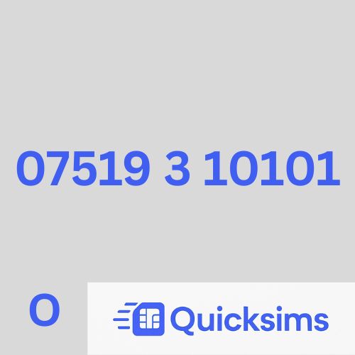 07519 3 10101 Easy Memorable Gold VIP Number Sim Card UK Pay As You Go O2 Mobile ZERO CREDIT Quicksims