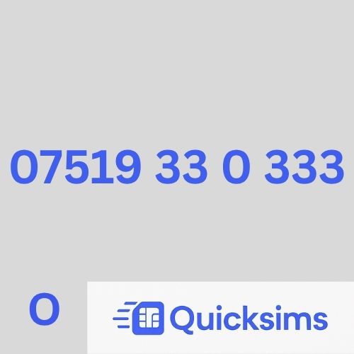 O2 sim card with VIP Memorable Mobile Number  07519 33 0 333 with zero credit which once topped up can be ported to other providers