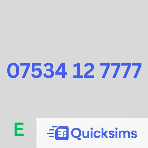 EE sim card with VIP Memorable Mobile Number 07534 12 7777 with zero credit which once topped up can be ported to other providers
