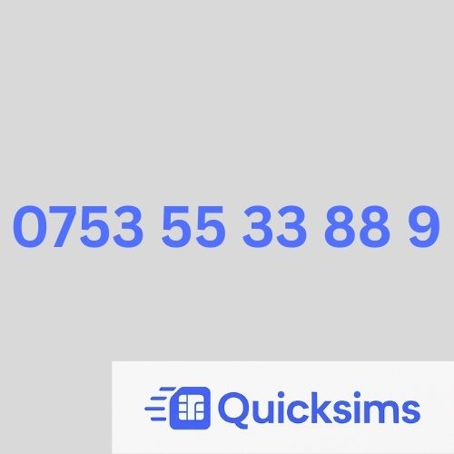 EE sim card with VIP Memorable Mobile Number 0753 55 33 88 9 with zero credit which once topped up can be ported to other providers