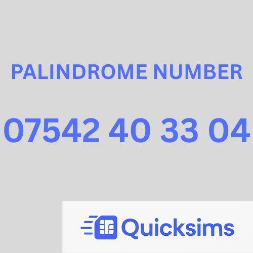 O2 sim card with VIP Memorable Mobile Number 07542 40 33 04 PALINDROME NUMBER with zero credit which once topped up can be ported to other providers