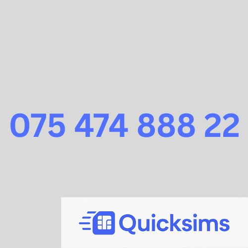 O2 sim card with VIP Memorable Mobile Number 075 474 888 22 with zero credit which once topped up can be ported to other providers