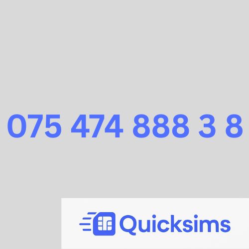 O2 sim card with VIP Memorable Mobile Number 075 474 888 3 8 with zero credit which once topped up can be ported to other providers
