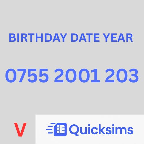 Vodafone sim card with VIP Memorable Mobile Number 0755 2001 203 BIRTHDAY DAY YEAR with zero credit which once topped up can be ported to other providers