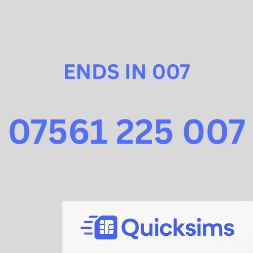 O2 sim card with VIP Memorable Mobile Number 07561 225 007 JAMES BOND ASTON MARTIN with zero credit which once topped up can be ported to other providers