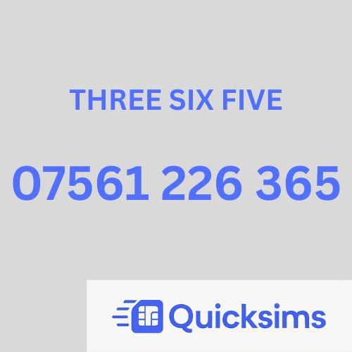 O2 sim card with VIP Memorable Mobile Number 07561 226 365 THREE SIX FIVE with zero credit which once topped up can be ported to other providers