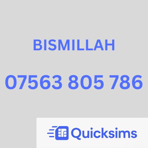 O2 sim card with VIP Memorable Mobile Number 07563 805 786 BISMILLAH with zero credit which once topped up can be ported to other providers