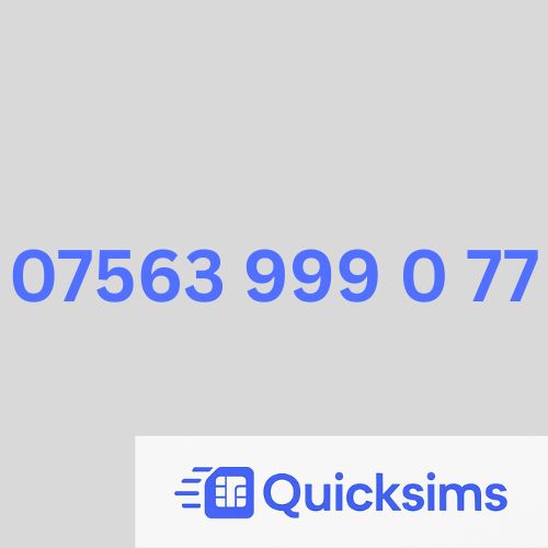 O2 sim card with VIP Memorable Mobile Number 07563 999 0 77 with zero credit which once topped up can be ported to other providers