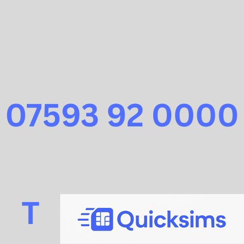 Tesco sim card with VIP Memorable Mobile Number 07593 92 0000 with zero credit which once topped up can be ported to other providers