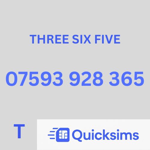 Tesco sim card with VIP Memorable Mobile Number 07593 928 365 THREE SIX FIVE with zero credit which once topped up can be ported to other providers