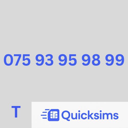 Tesco sim card with VIP Memorable Mobile Number 075 93 95 98 99 with zero credit which once topped up can be ported to other providers