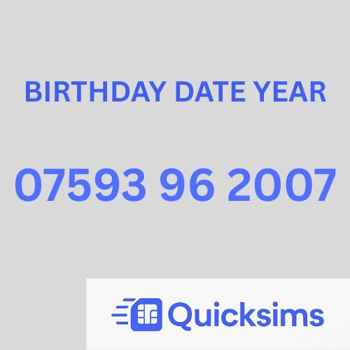 Tesco sim card with VIP Memorable Mobile Number 07593 96 2007 BIRTHDAY DATE YEAR 007 JAMES BOND with zero credit which once topped up can be ported to other providers