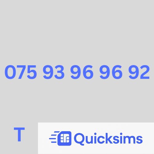 Tesco sim card with VIP Memorable Mobile Number 075 93 96 96 92 with zero credit which once topped up can be ported to other providers