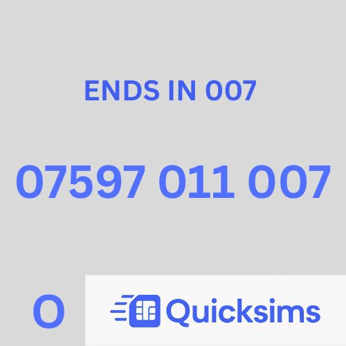 07597 011 007 JAMES BOND ASTON MARTIN VIP Gold Vanity Memorable Mobile Number PAYG O2 ZERO CREDIT