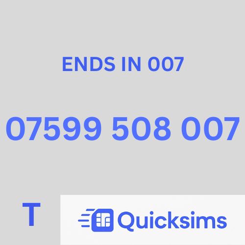 Tesco sim card with VIP Memorable Mobile Number 07599 508 007 JAMES BOND ASTON MARTIN with zero credit which once topped up can be ported to other providers
